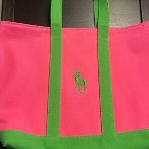 Ralph Lauren Pink & Green Canvas Tote Bag in great condition Never Used